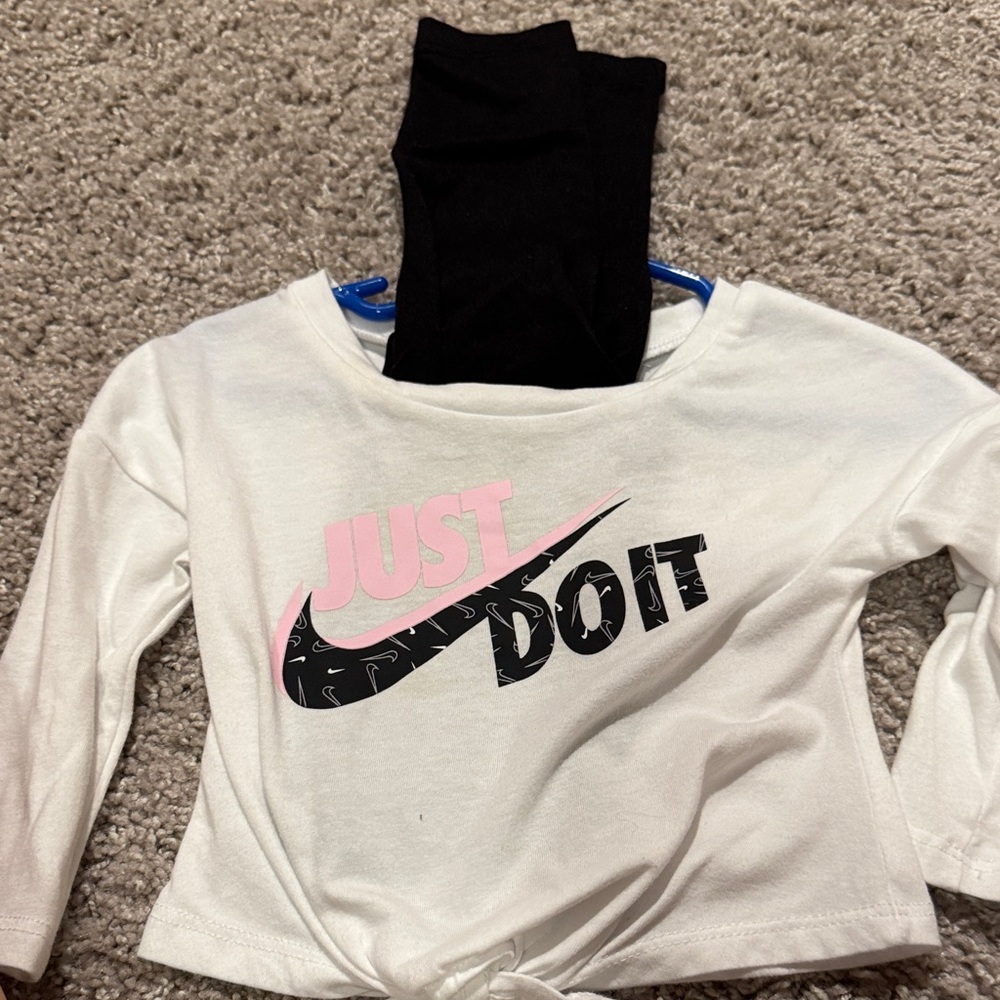 Nike Kids White and Pink Long Sleeve Tee